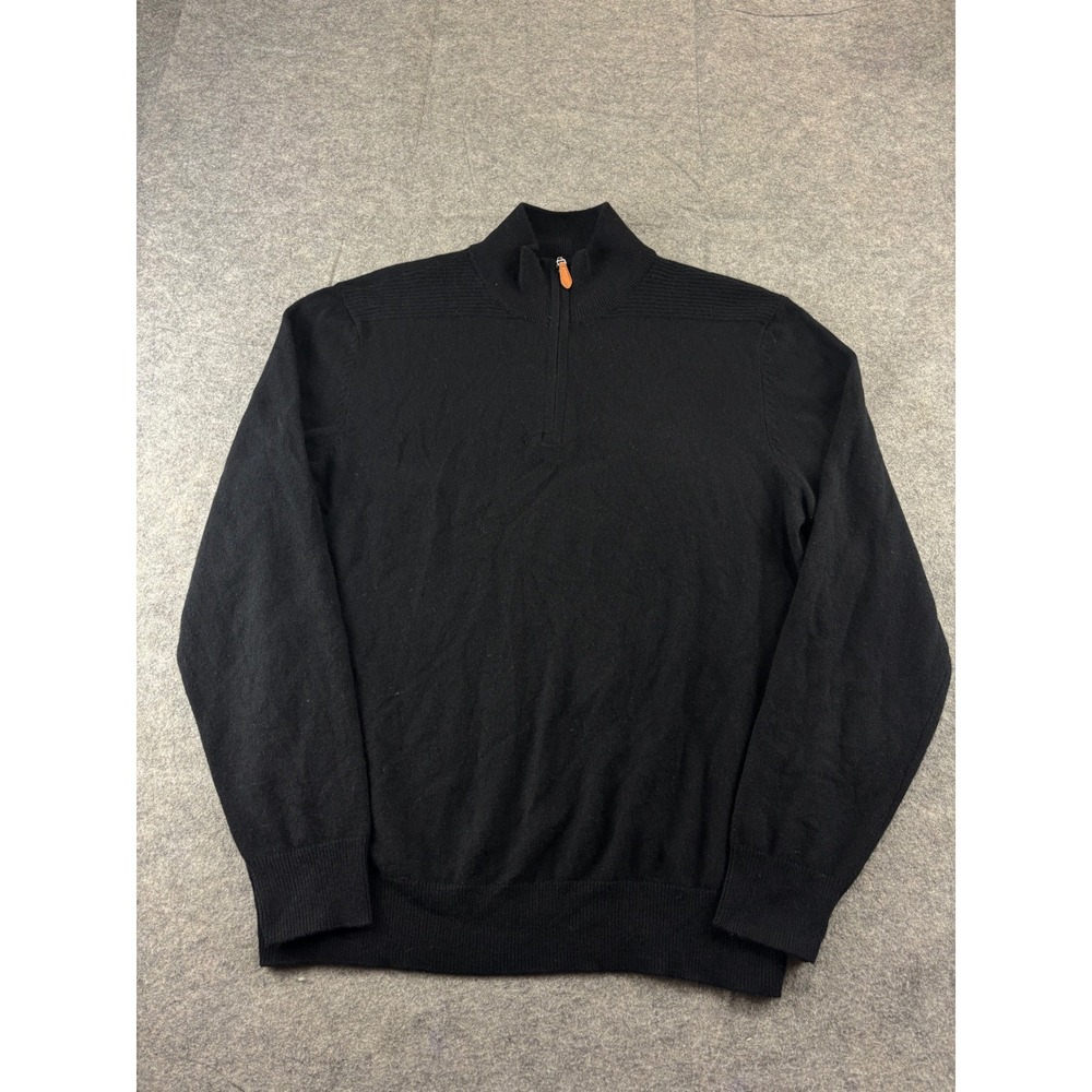 Alan Flusser Mens M Black 100% Pure Cashmere Quarter Zip Sweater  Preppy SEE